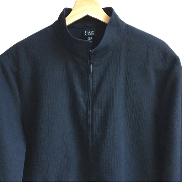 Eileen Fisher Crepe Zip Up Mock Neck Collar Lightweight Jacket Black Large - Picture 4 of 15
